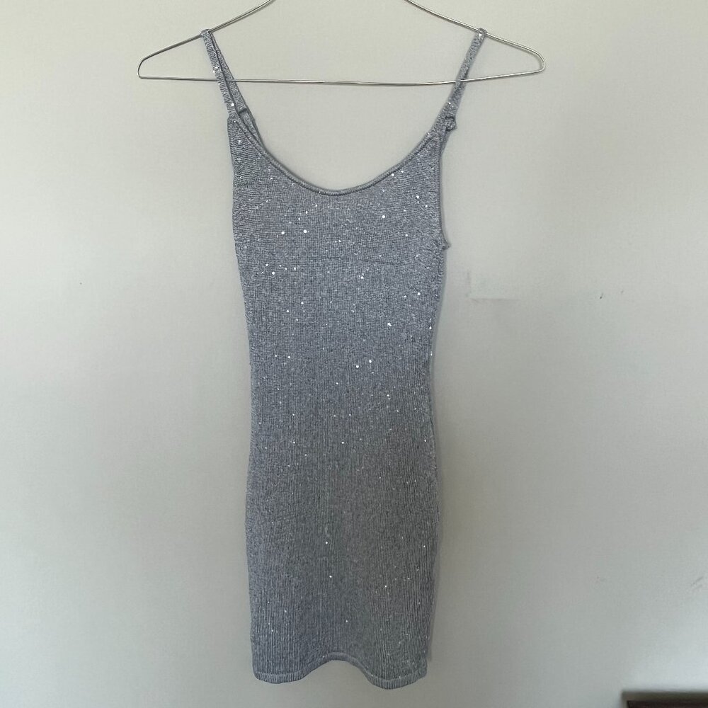White Fox Sequin Dress, Silver/Gray Color, Size XS